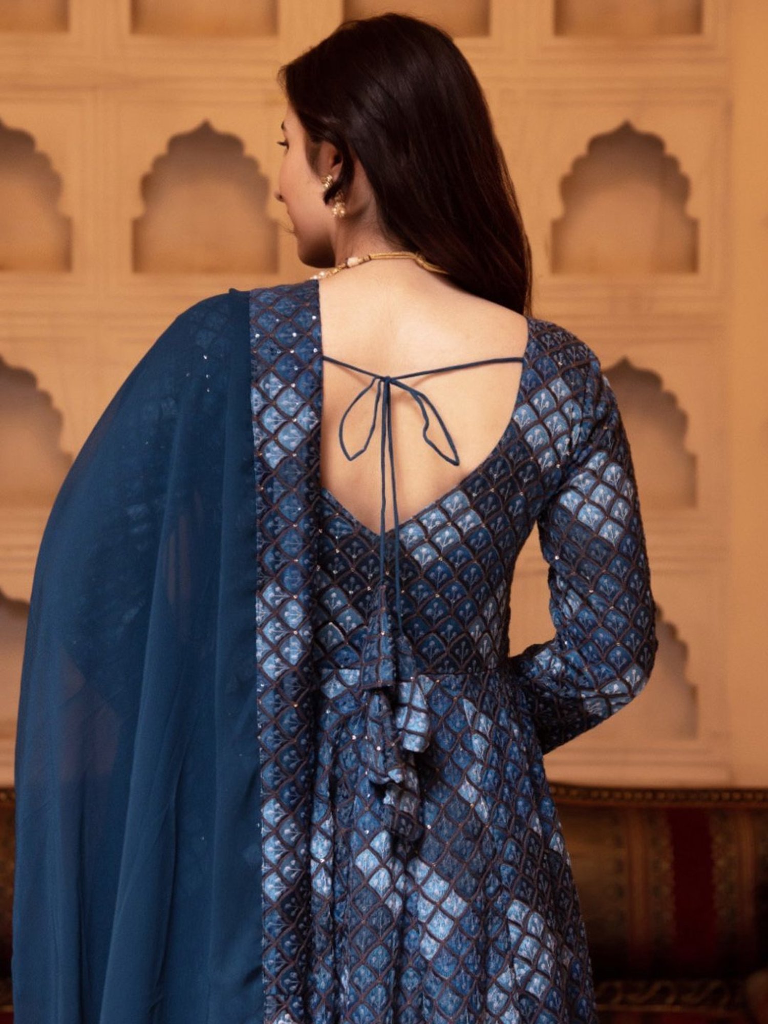 Calmna Teal Blue Embroided Anarkali Suit Set