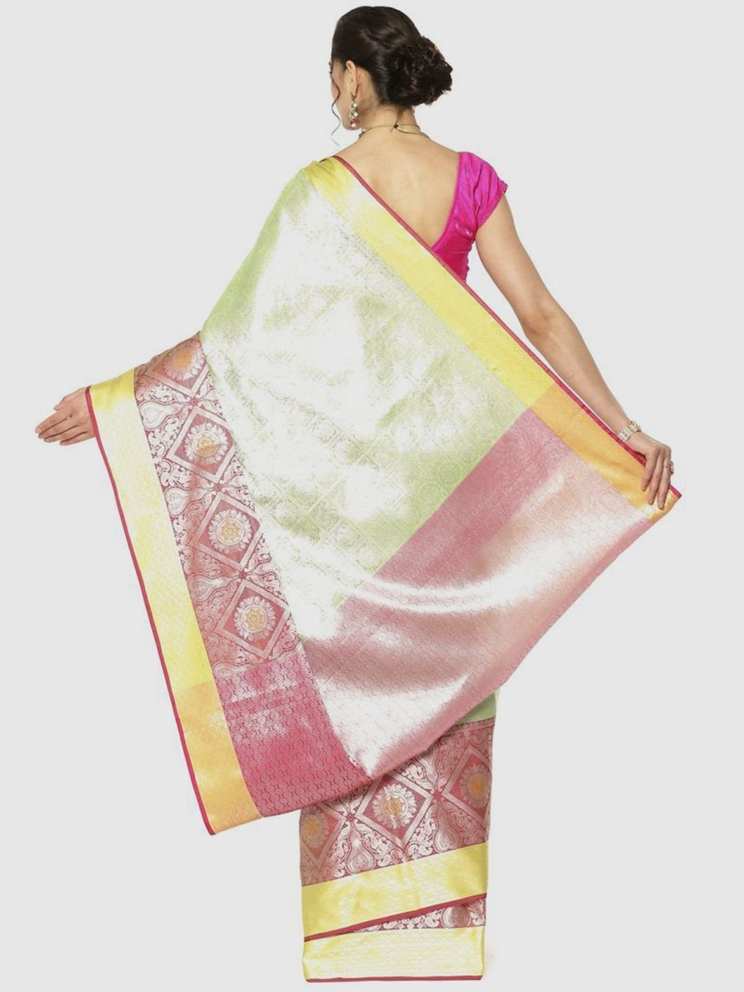 Banarasi Silk Works Green Woven Saree With Unstitched Blouse