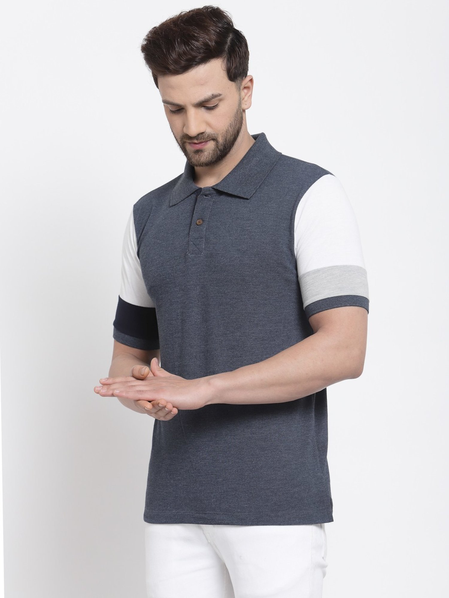 Kalt Multicolor Cotton Regular Fit Colour Block Polo T-Shirt