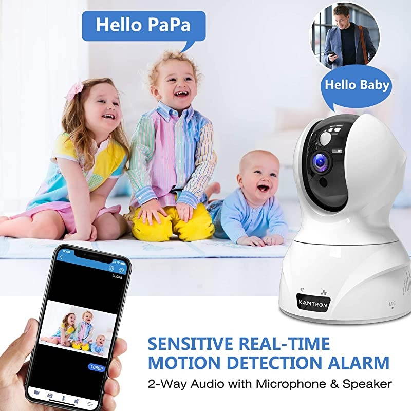 Security Camera 1536P Pet Camera -  WiFi Wireless Home Camera Full HD 3MP IP Video Surveillance System with IR Night Vision, Motion Detection and Two-Way Audio - Cloud Storage, White