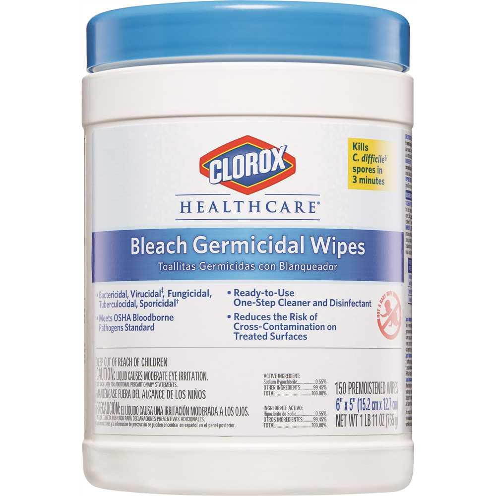 Germicidal Wipes, 6 X 5, Unscented, 150/Canister