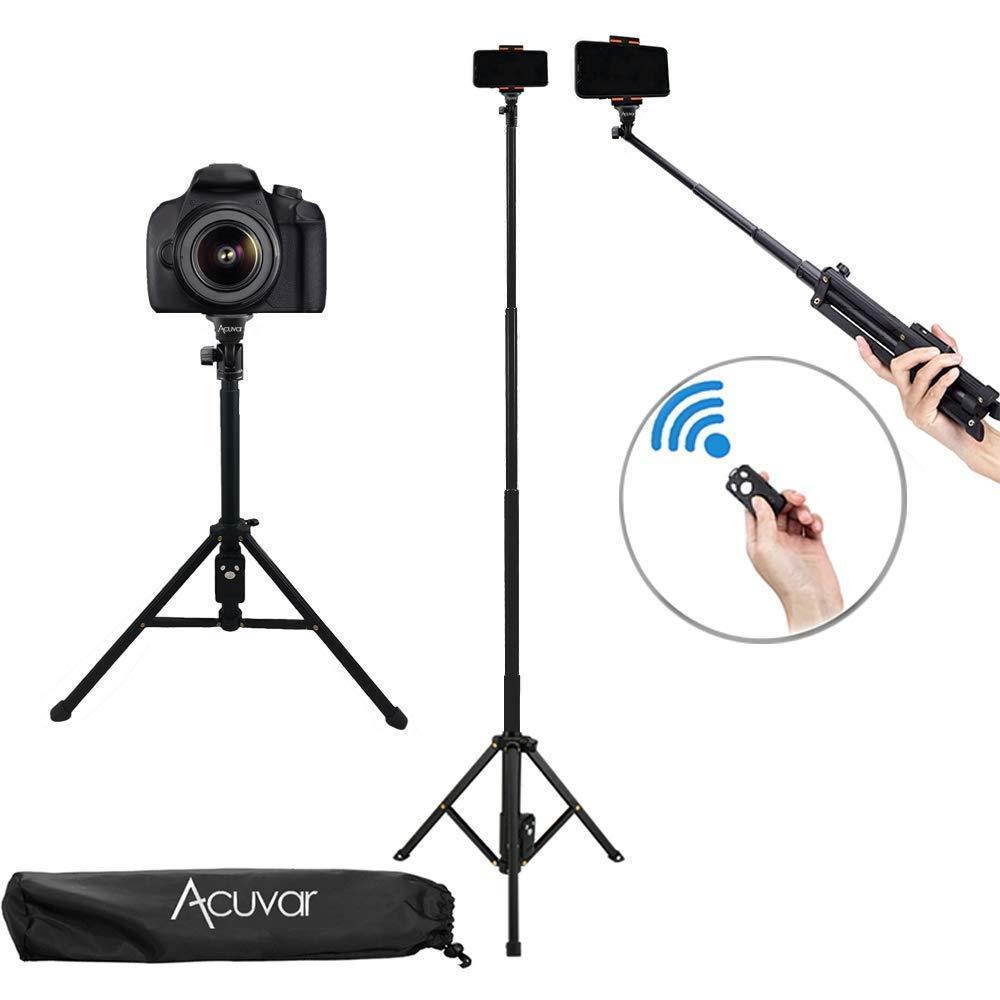 Acuvar 54" Inch Aluminum Extendable Monopod Tripod/Selfie Stick with Universal Smartphone Mount + Wireless Remote Control Camera Shutter for All Smartphones