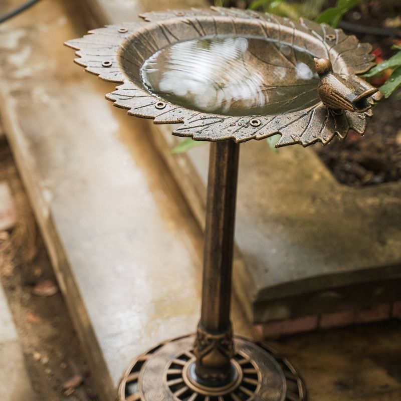 35" Lightweight Plastic Outdoor Leaf Design Birdbath and Birdfeeder Bronze - XBrand