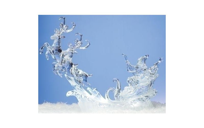 Roman 19" Icy Crystal LED Lighted Santa Claus with Sleigh Christmas Figure