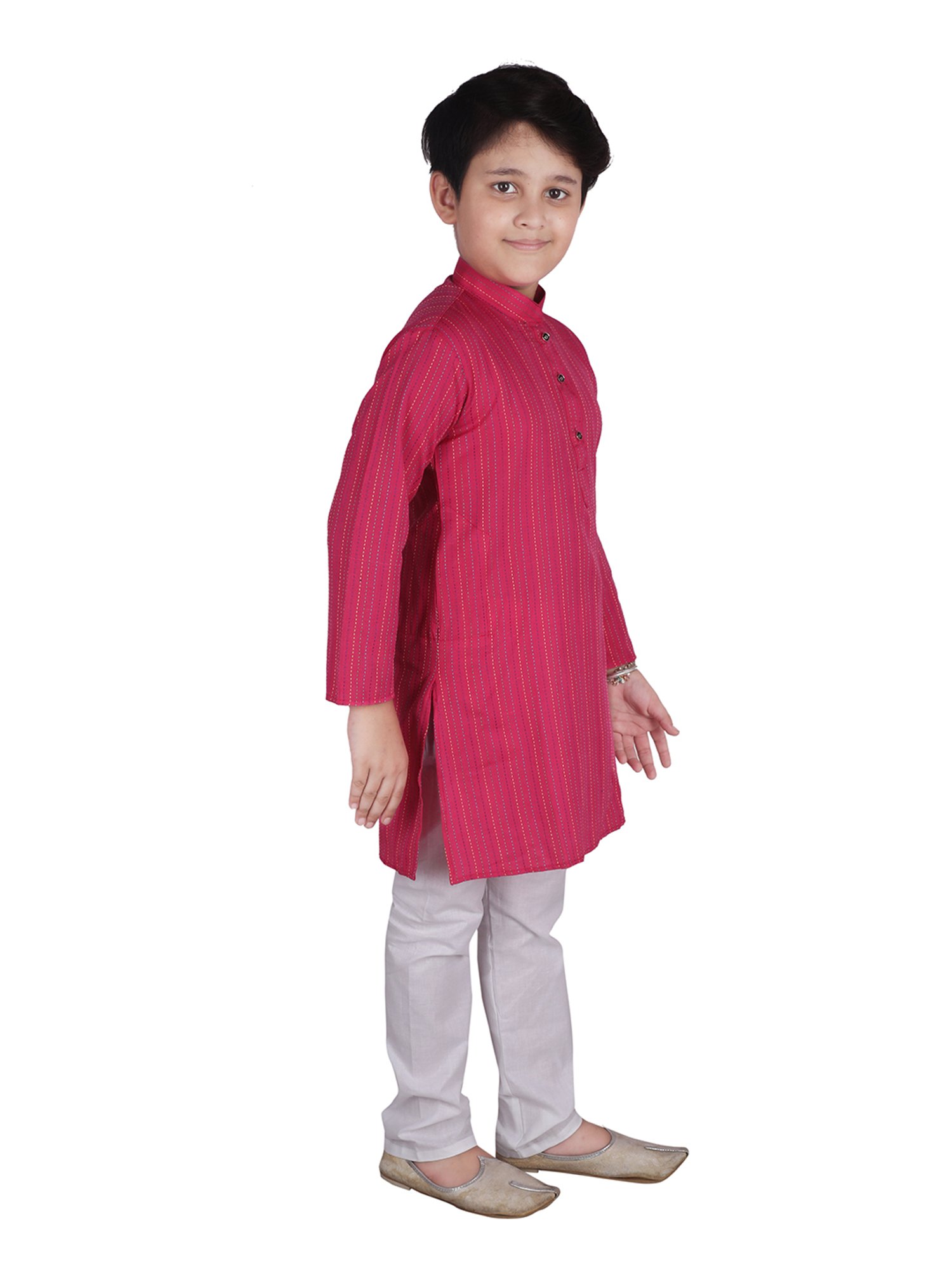 Pro-Ethic Style Developer Kids Pink & White Printed Full Sleeves Kurta with Pyjamas
