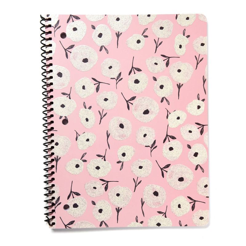 Spiral Notebook 1 Subject Wide Ruled Pink/White Floral - Gartner Studios