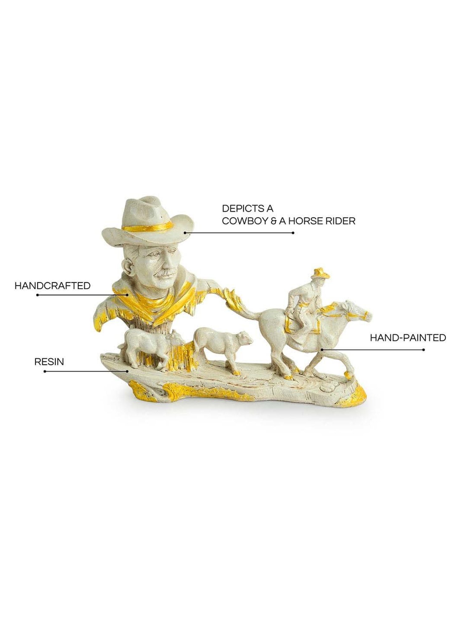 ExclusiveLane White & Golden Resin Cowboy With Horse Rider Showpiece