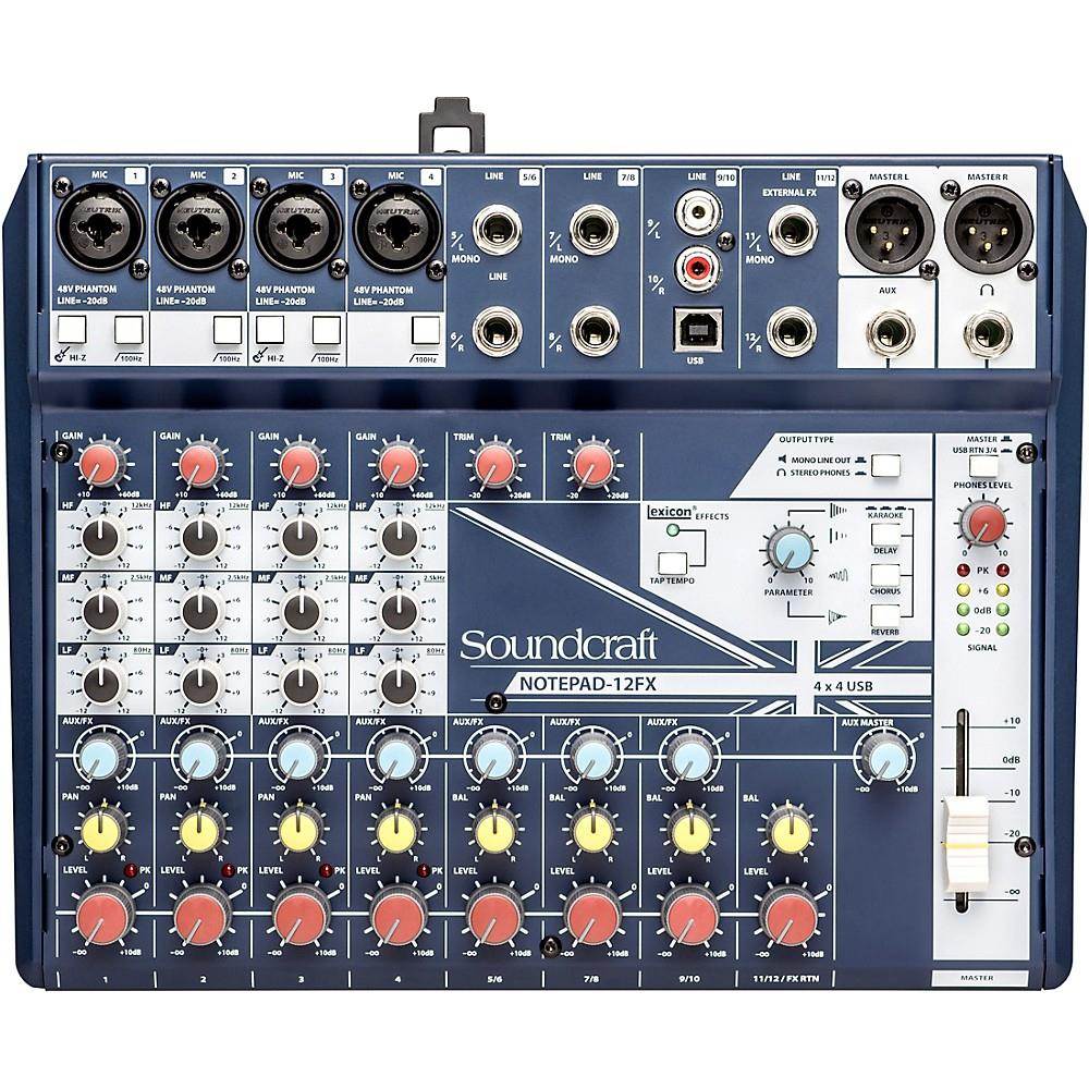 Soundcraft NOTEPAD-12FX; 12CH DESKTOP MIX MIXER W/ USB, 3 BAND EQ AND LEXICON EFFECTS