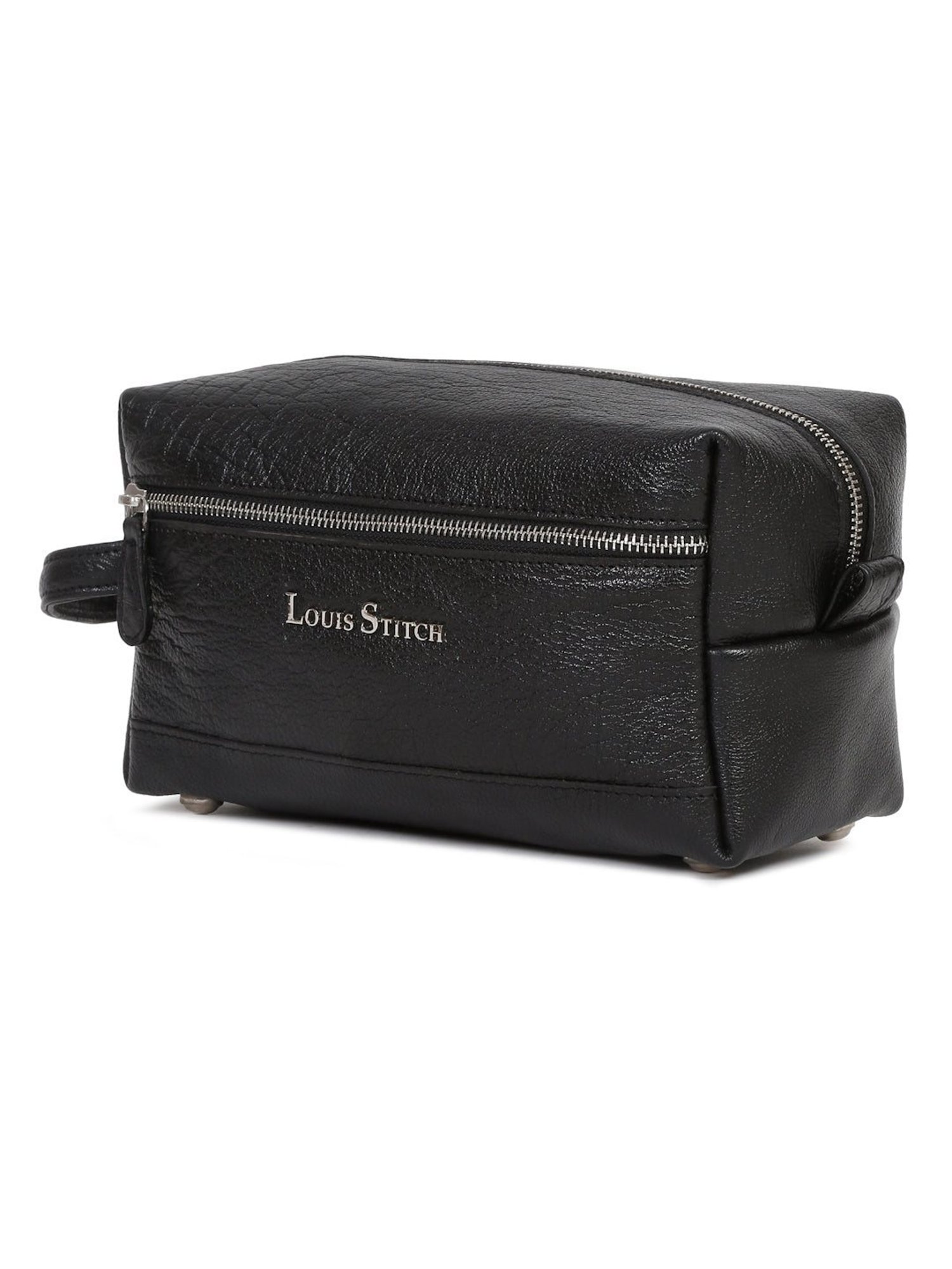 Louis Stitch Jet Black Leather Medium Toiletry Pouch