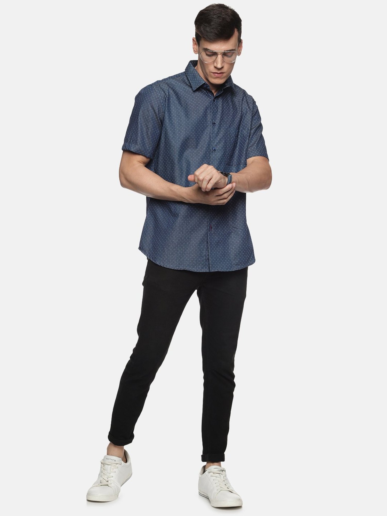 Don Vino Navy Slim Fit Printed Shirt