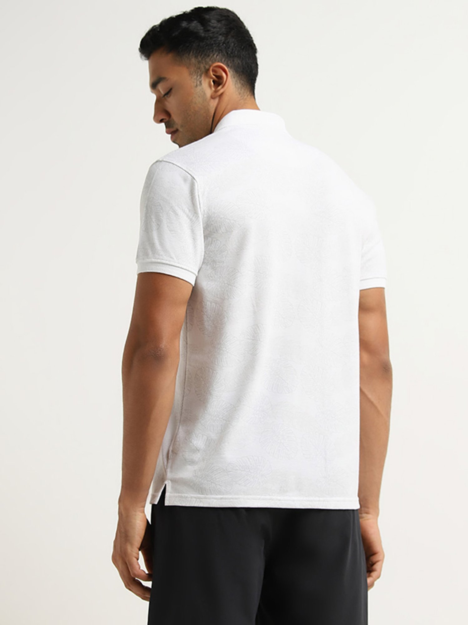 WES Casuals by Westside Light Grey Leaf-Printed Slim Fit Polo T-Shirt