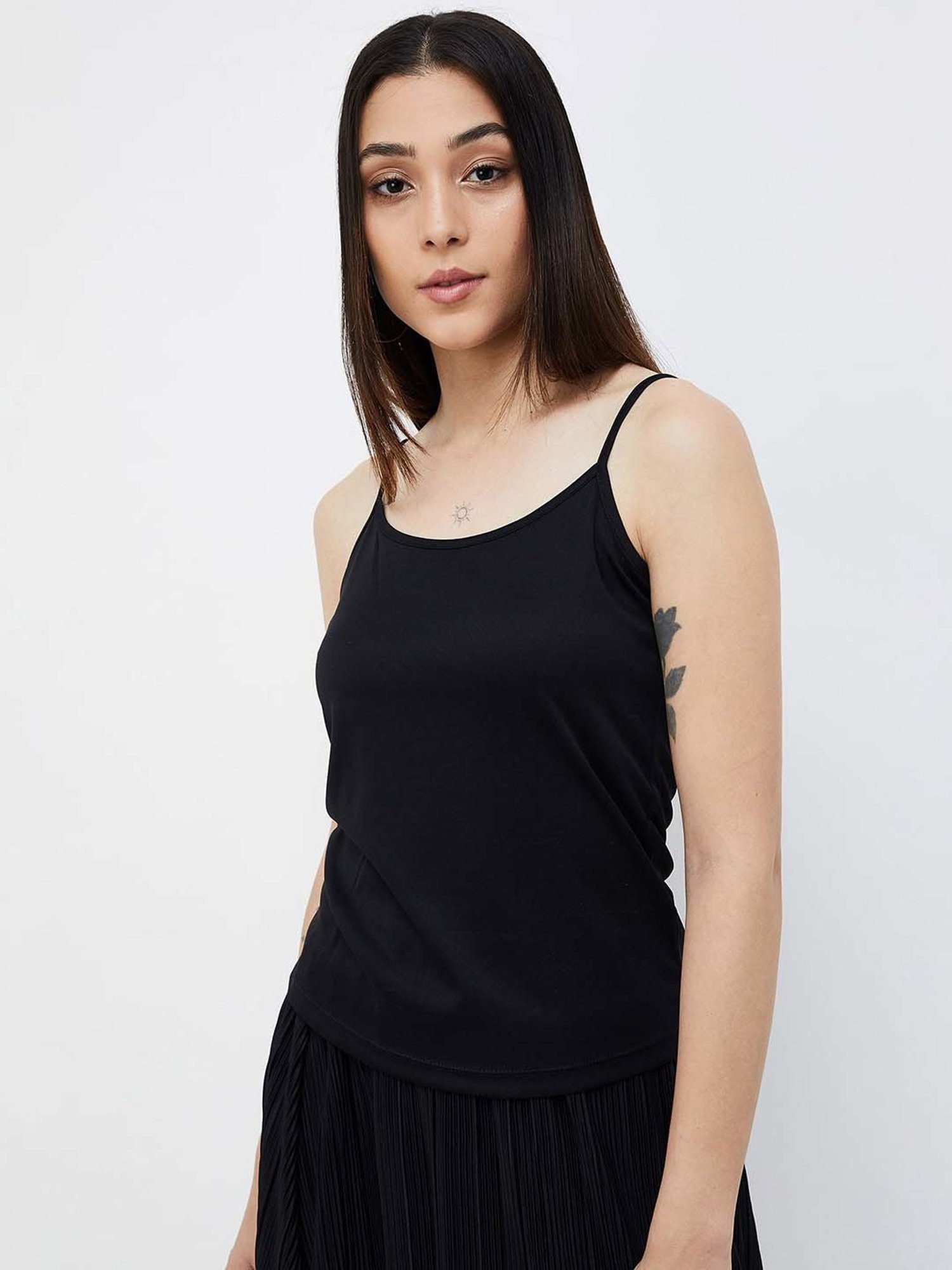 Code by Lifestyle Black Self Pattern Top With Camisole