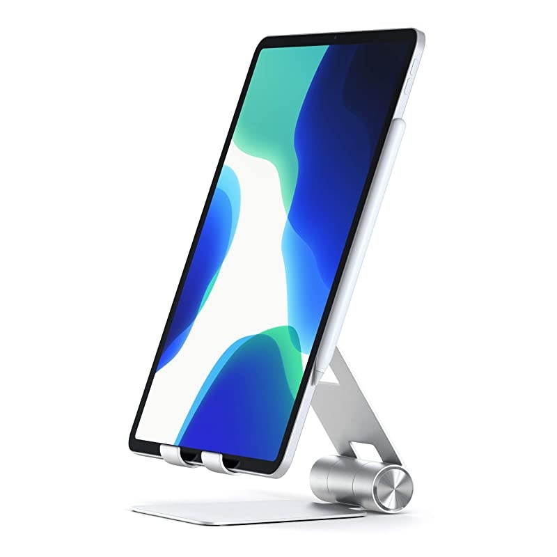 R1 Aluminum MultiAngle Foldable Tablet Stand Compatible with 20202018 iPad Pro 2020 iPad Air iPhone 12 Pro Max12 Mini12 11 Pro Max11 Pro Xs MaxXSXRX 8 Plus8 Silver