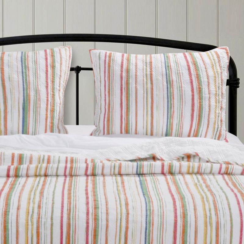 Greenland Home Fashion Sunset Stripe Variety of Solid Colors & Reversible Quilted Pillow Sham - King 20x36" Ivory