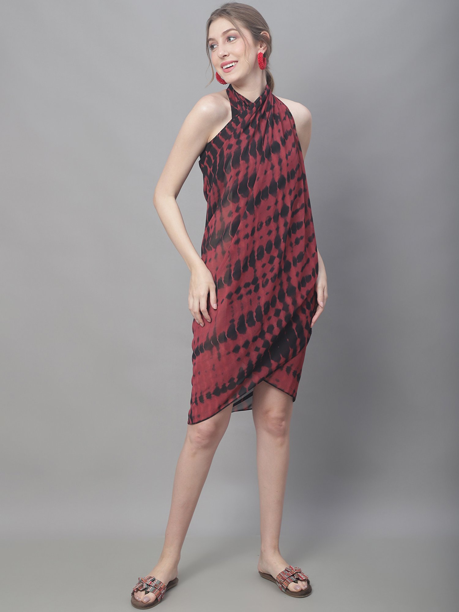 Claura Maroon Printed Beachwear Sarong