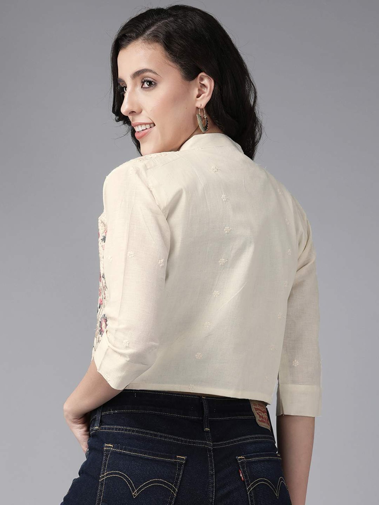 Aarika White Cotton Embroidered Shrug