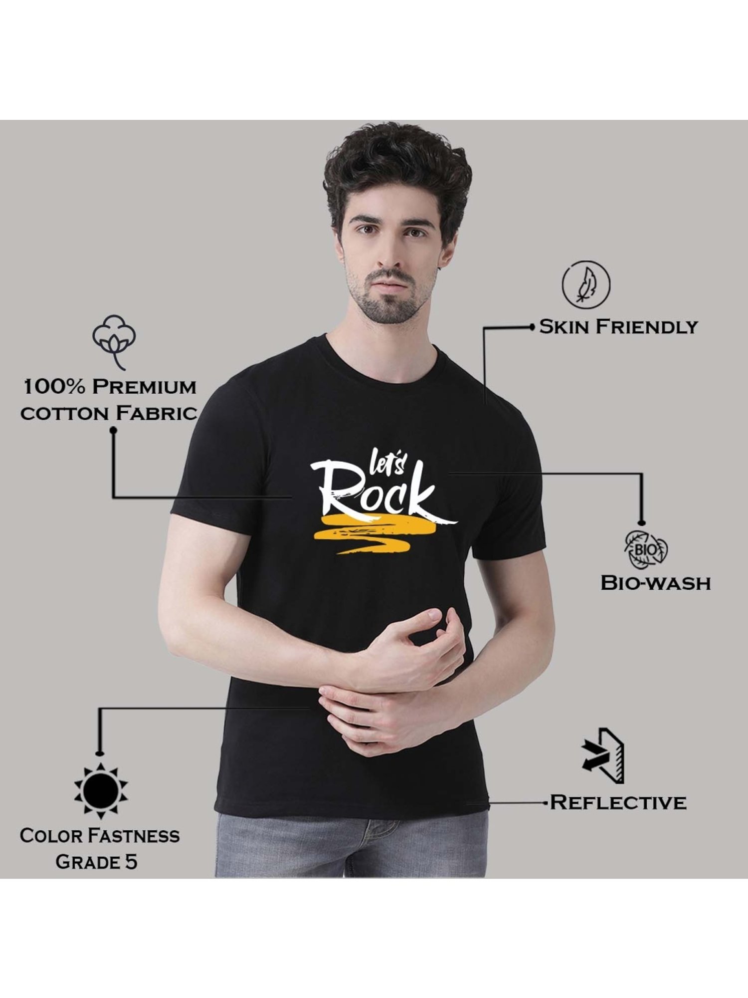 Friskers Black Cotton Slim Fit Printed T-Shirt