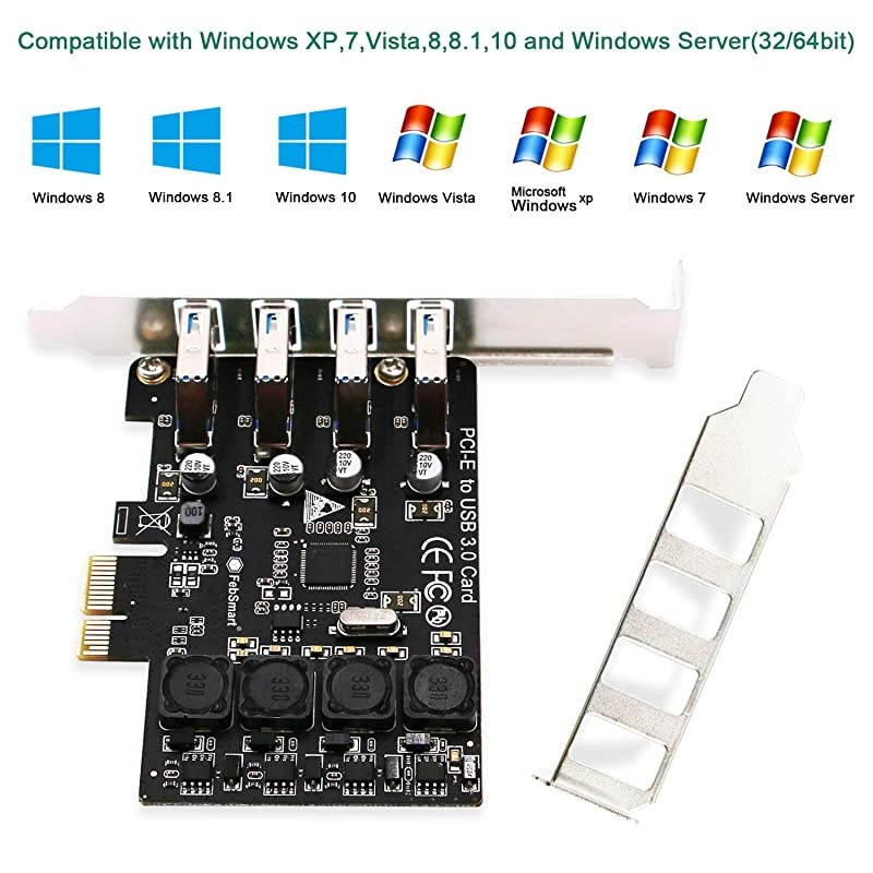 PCIE 4-Ports Super Fast 5Gbps USB 3.0 Expansion Card for Windows Server XP Vista 7 8 8.1 10 (32/64bit) Desktop PC-Build in Self-Powered Technology-No Need Additional Power Supply (FS-U4L-Pro)