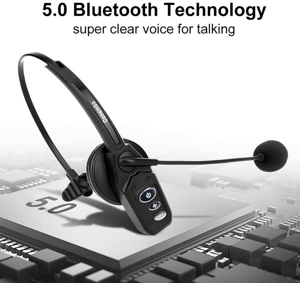 Bluetooth Headset 5.0 with Noise Cancelling Mic 16Hrs Talktime Wireless Phone Headset for Truck Driver Call Center Office