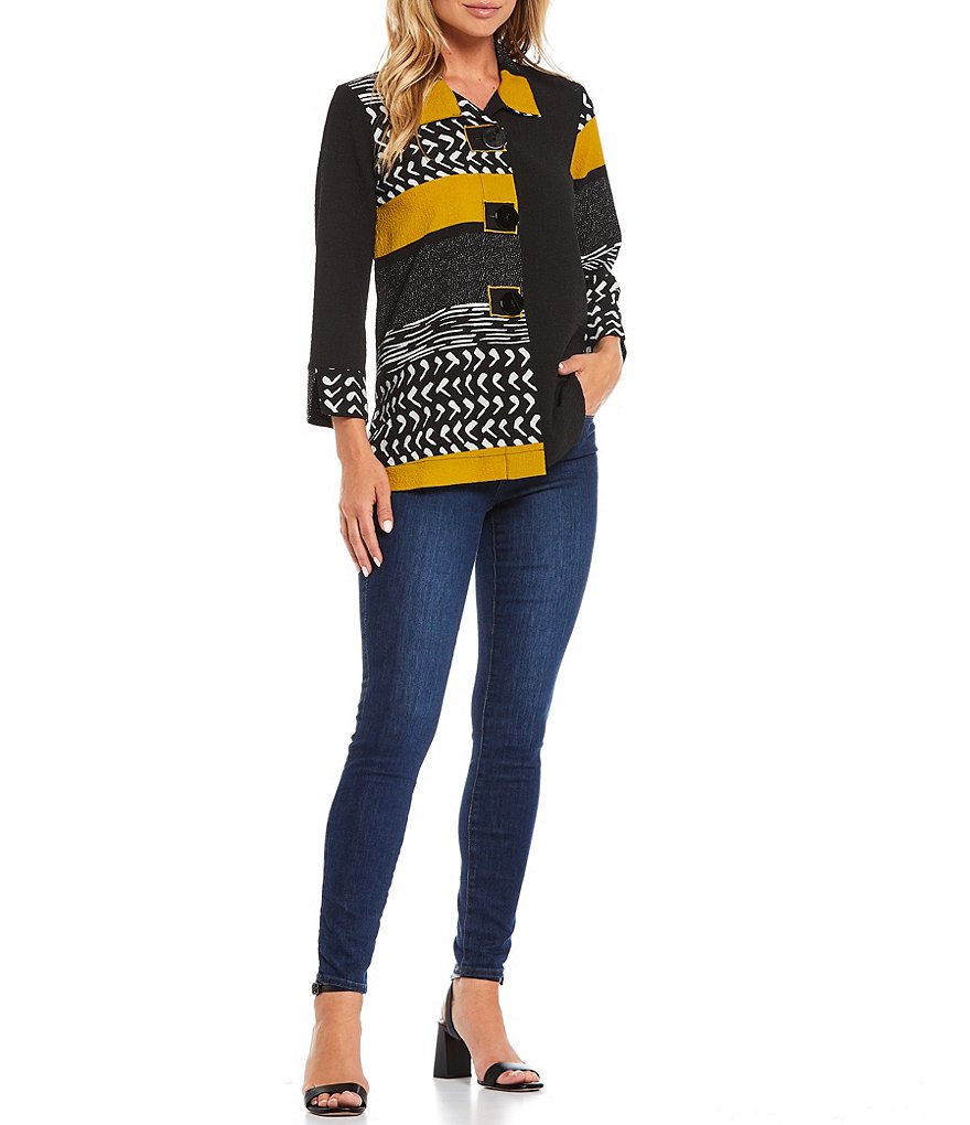 Ali Miles Petite Size Open Mesh Two Button Front 3/4 Sleeve Jacket