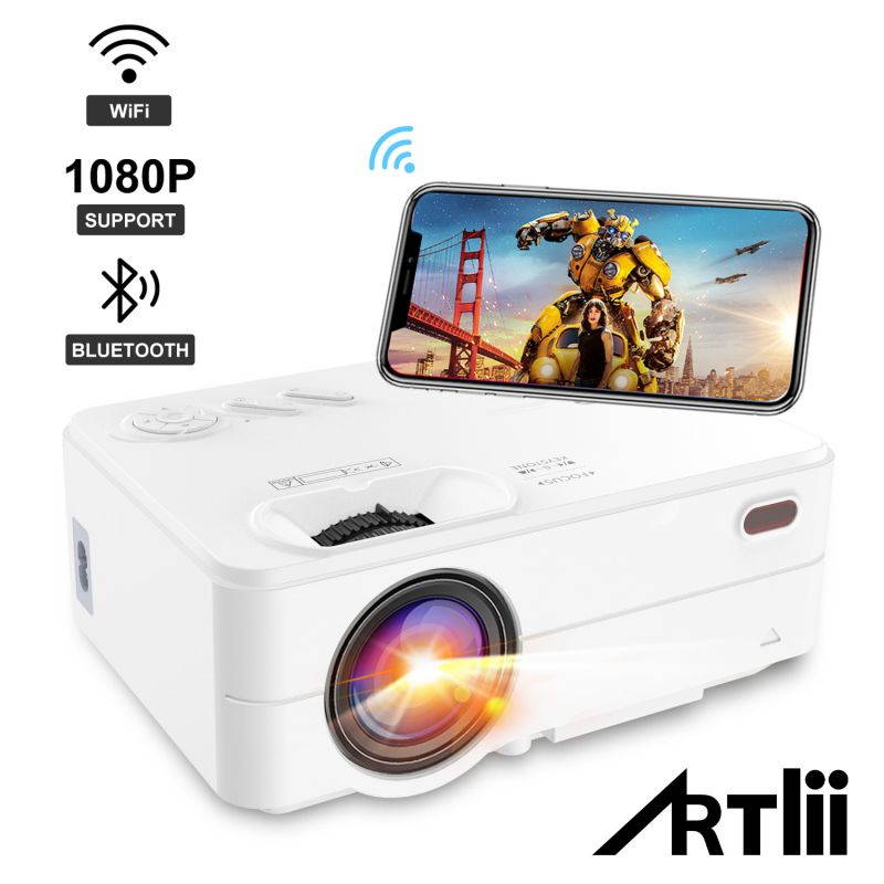 WiFi Bluetooth Projector - Artlii Enjoy 2 Mini Projector for iPhone Support Full HD 1080P, Keystone & Zoom, Outdoor Movie Home Theater Projector Compatible with TV Stick, iOS, Android