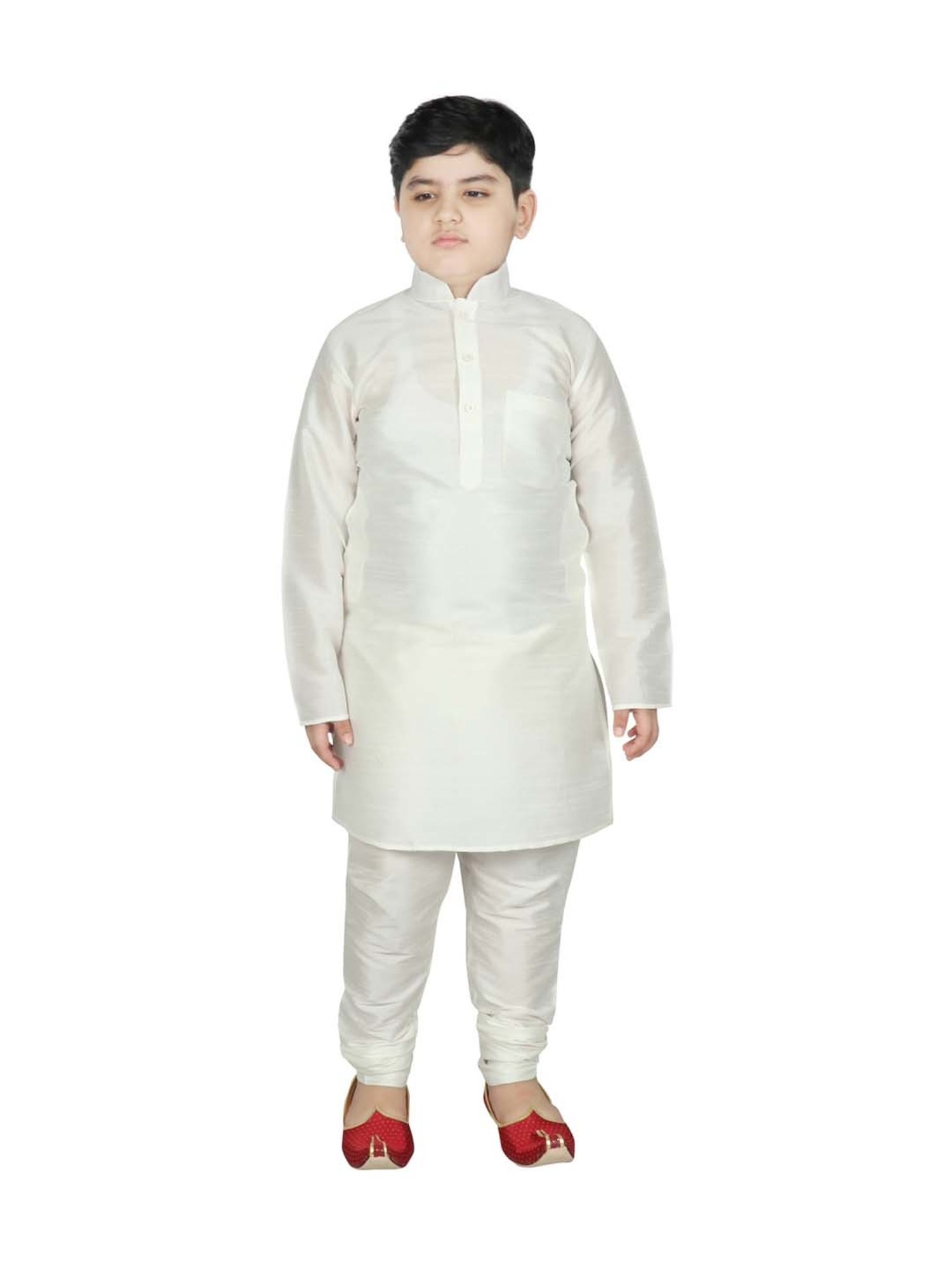 SG Yuvraj Kids Brown & White Textured Pattern Full Sleeves Kurta Set