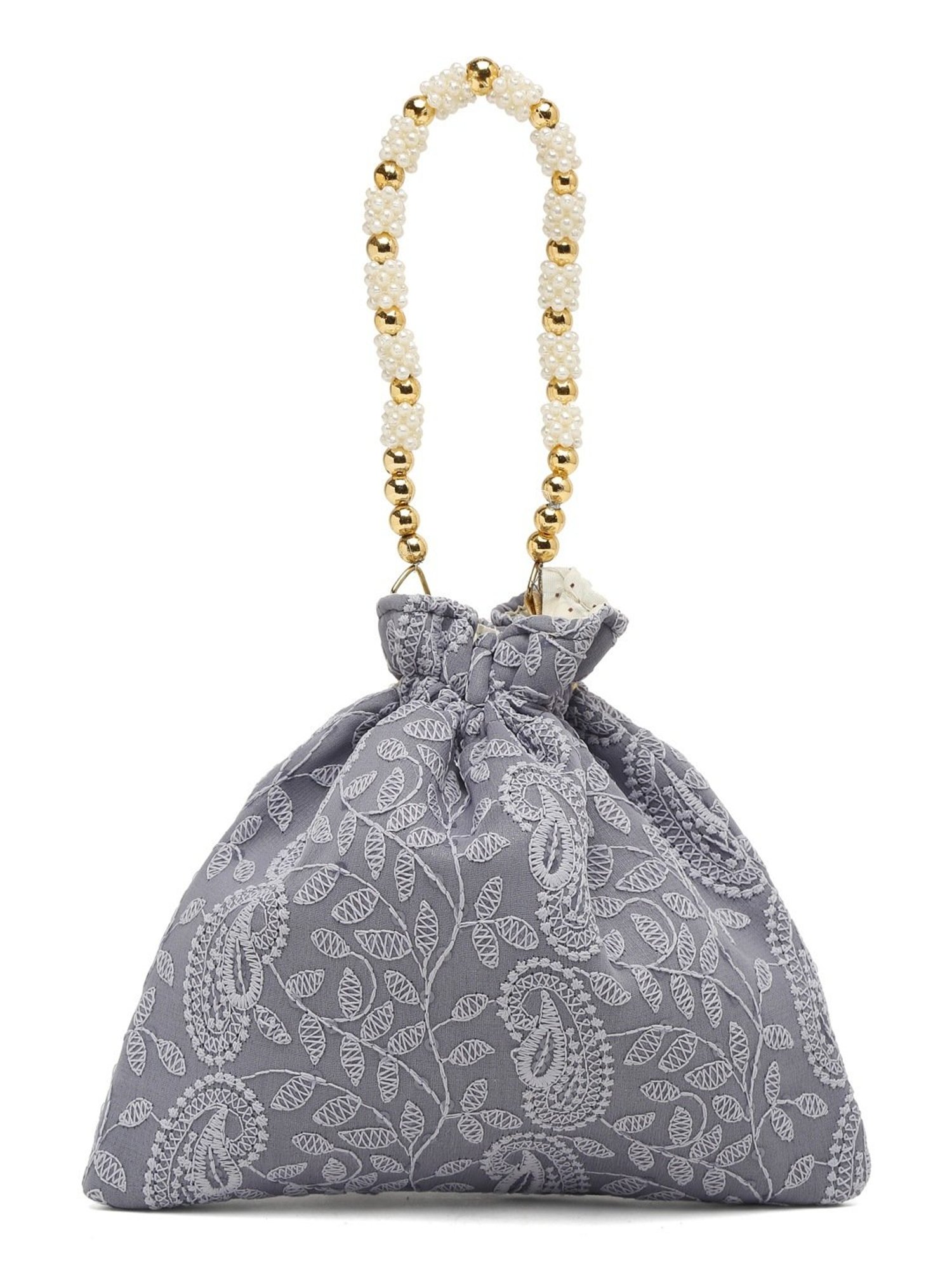 Glam Story Grey Embroidered Small Potli