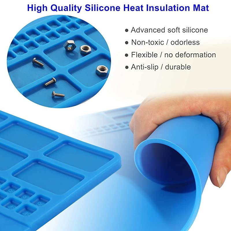 Mat, Heat Insulation Silicone Repair Mat, Premium Magnetic ing Mat Heat Resistant 932&deg;F Electronics Mat for Station, Phone and Computer Repair 13.8''x9.8'' Navy Blue