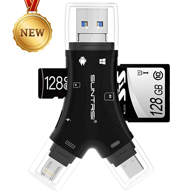 Card Reader for iPhoneipadAndroidMacComputerCamera4 in1 Micro Card Reader Trail Camera Viewer Portable Memory Card Reader Card Adapter Compatible with and TF CardsBlack