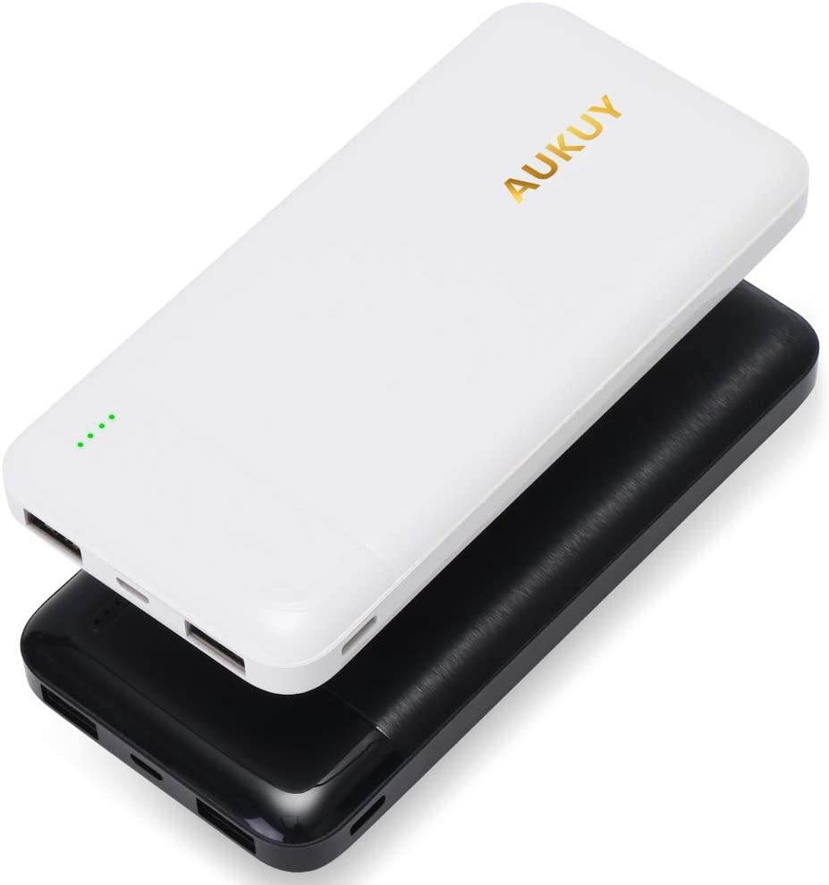AUKUY Portable Charger 2 Pack 10000mAh Power Banks Slim and Light with Dual 2.1A High-Speed Charging Outputs and Fast Recharge Input External Battery Compatible with Phone Google LG iPad
