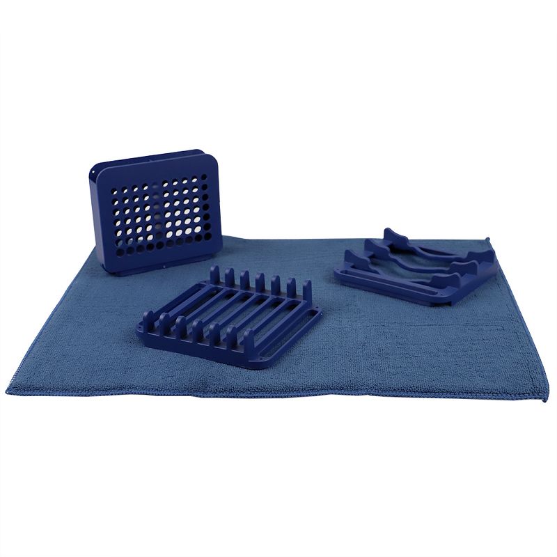 Michael Graves Design 3 Section Plastic  Dish Drying Rack with Super Absorbent Microfiber Mat, Indigo