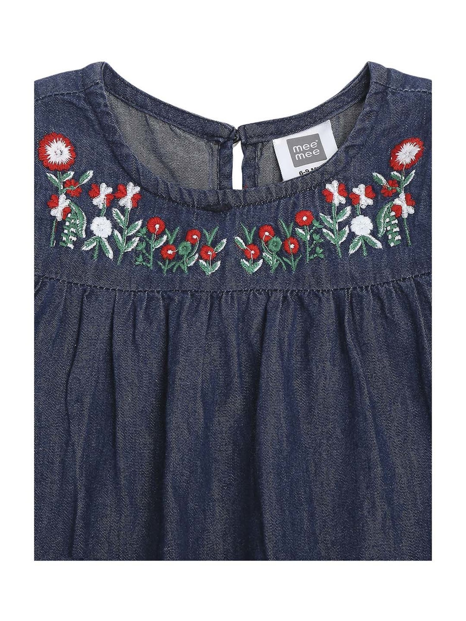 Mee Mee Kids Blue & Red Cotton Embroidered Full Sleeves Frock