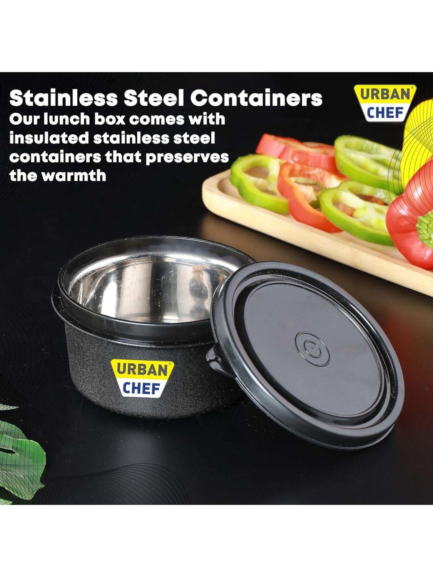 Urban Chef Black Stainless Steel Joy Lunch Box - Set of 2