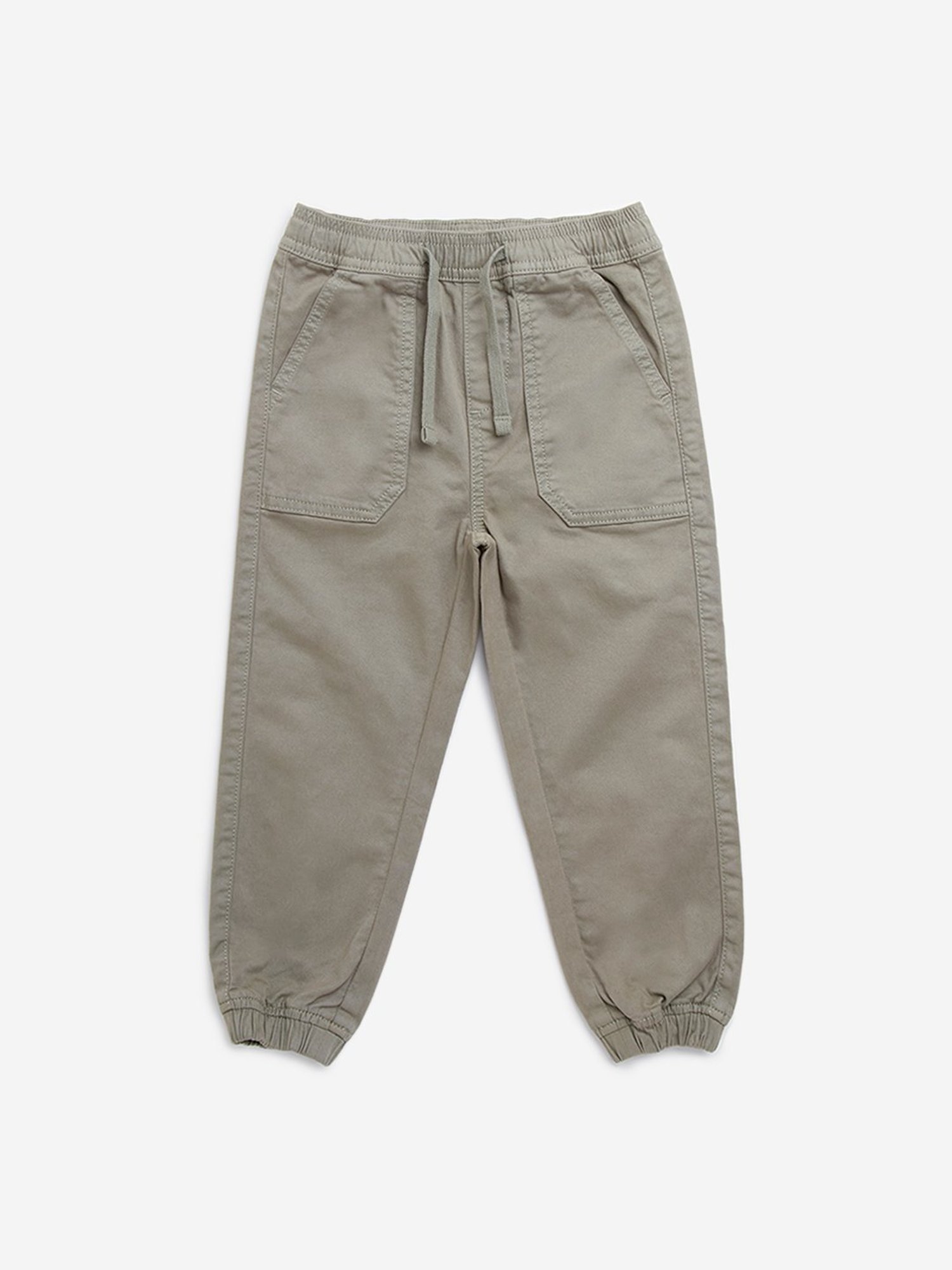 HOP Kids by Westside Taupe Solid Mid-Rise Cotton Blend Joggers