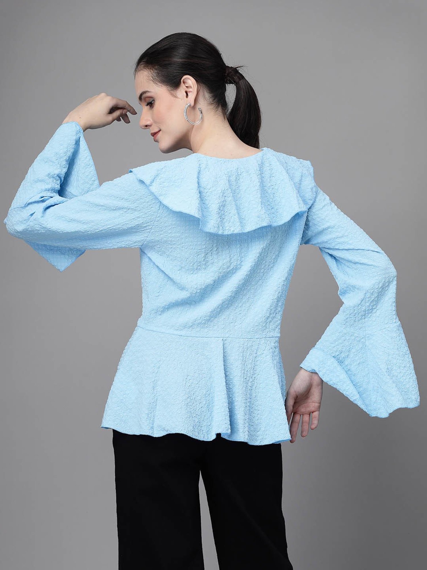 Global Republic Sky Blue Embroidered Top