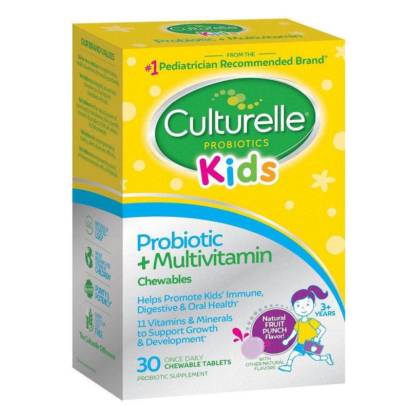 Culturelle Kids Daily Probiotic Plus Multivitamin Vegan Chewable for Oral Health, Digestive and Immune Support - Fruit Punch - 30ct