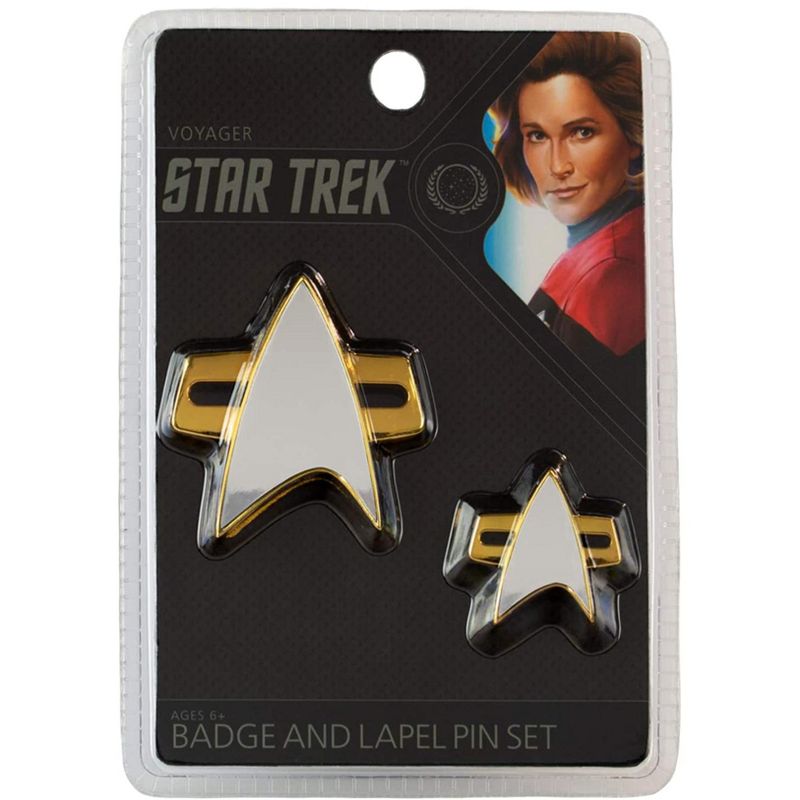 Quantum Mechanix Star Trek Voyager Communicator Badge and Lapel Pin Set