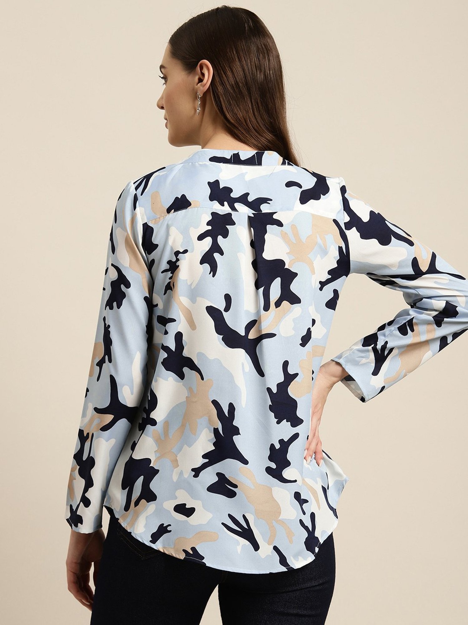 Qurvii Sky Blue Printed Top