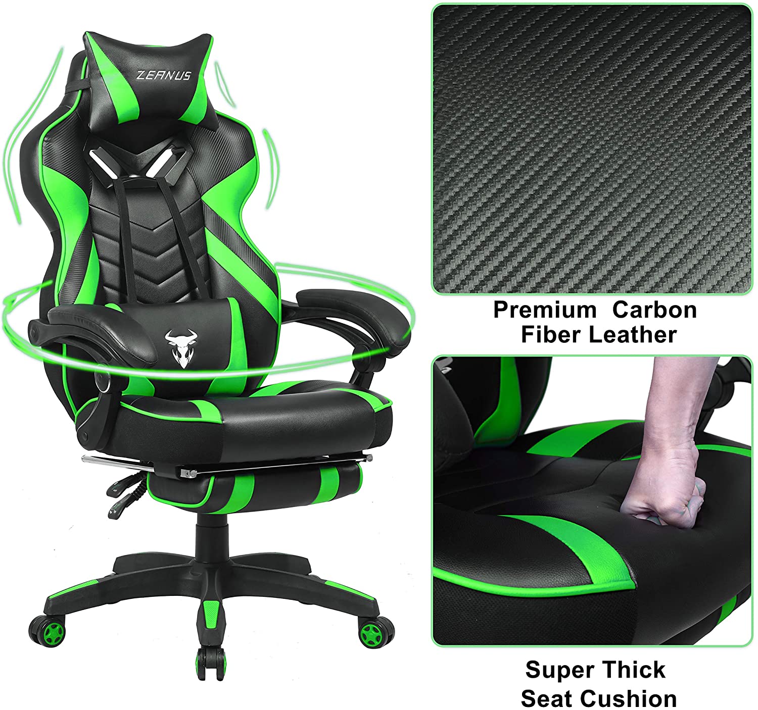 Gaming Chair, Racing Style Computer Desk Chair Padded Armrests Ergonomic Lumbar Support Adjustable Height