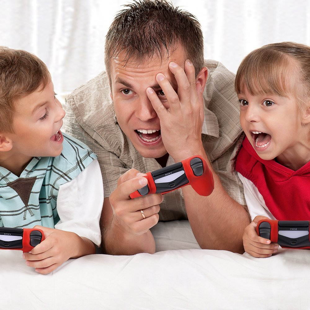 PS4 Controller Grip Skin Anti-Slip Silicone Case Cover for Sony Playstation 4 PS4/Slim/Pro Controller with 8 x FPS Pro Thumb Grips (Red)