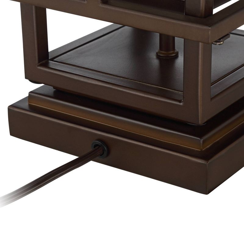 Franklin Iron Works Rustic Farmhouse Table Lamp with Nightlight LED Caged Brown Oatmeal Fabric Drum Shade for Living Room Bedroom