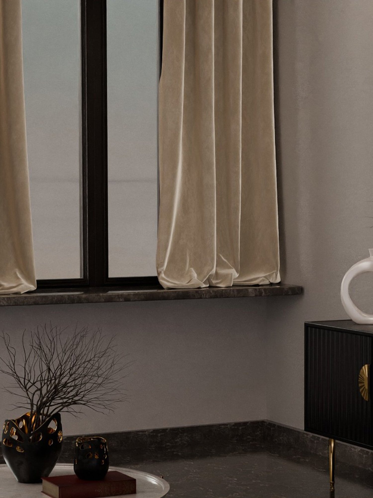 Stoa Paris Date Night Ivory Elegance Velvet Window Curtain (5 ft)