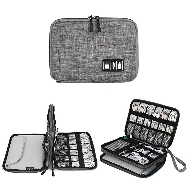 Electronics Organizer,  Electronic Accessories Cable Organizer Bag Waterproof Travel Cable Storage Bag for Charging Cable, Cellphone, Mini Tablet (Up to 7.9'') and More (Grey)