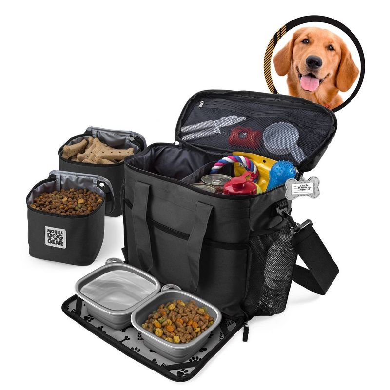 Overland Dog Gear Travel Bag - Week Away Bag for Medium & Large Dogs with 2 Food Carriers, Placemat & 2 Bowls