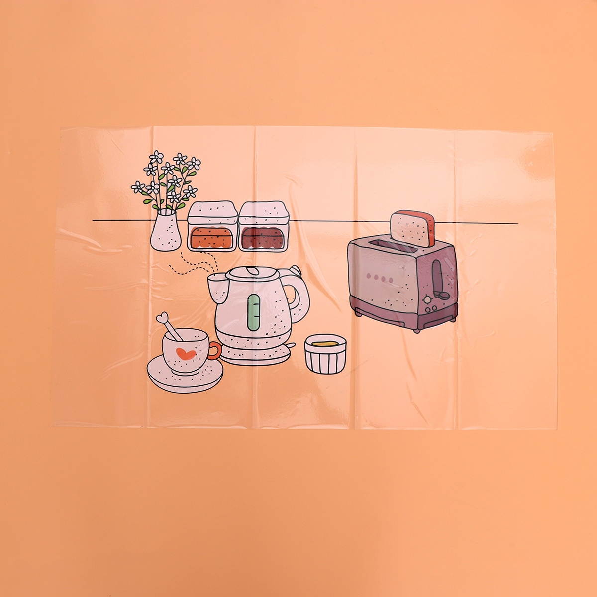 High Temperature Resistance Wall Sticker Self-Adhesive Tile Sticker Oil-Proof Decals (Breakfast Time + Black Kitchen Utensils)