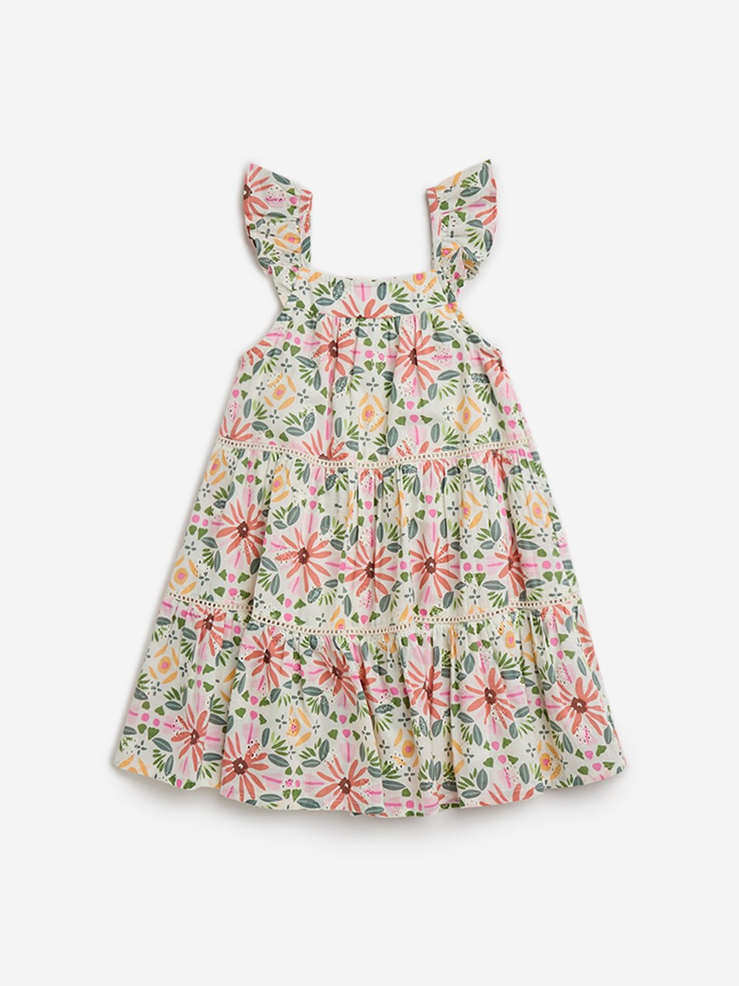 HOP Kids by Westside Multicolour Floral Printed Tiered Cotton Dress