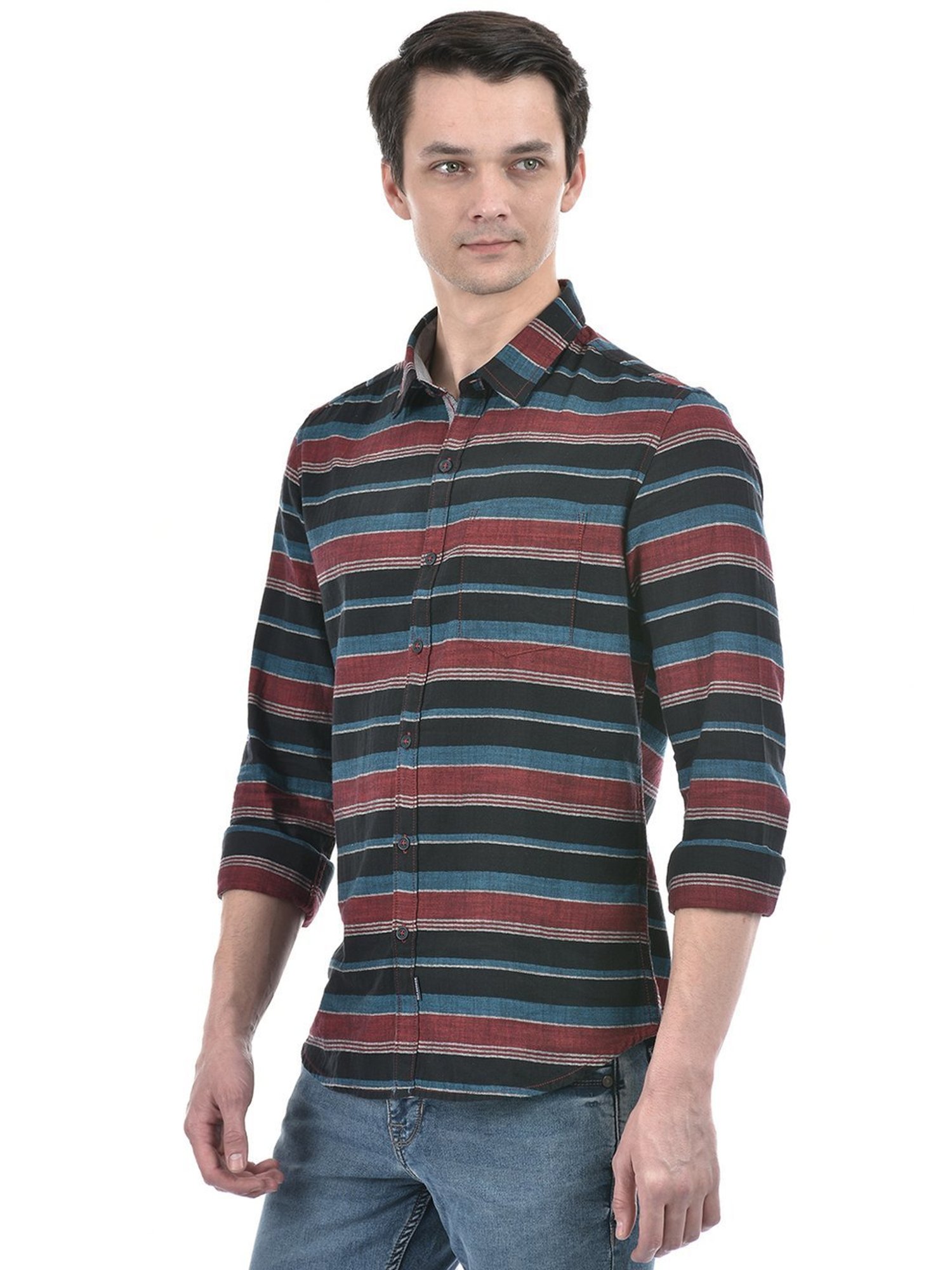 Numero Uno Multicolored Cotton Slim Fit Striped Shirt