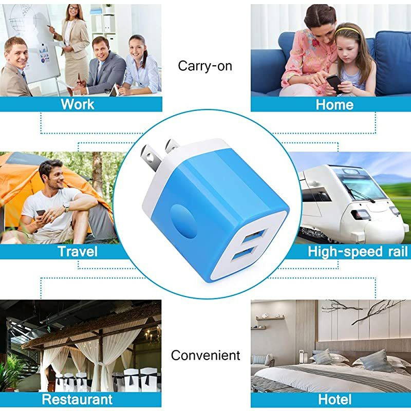 USB Wall Charger Charger Block  Dual USB Wall Plug Charger Box Cube Brick Compatible for iPhone Xs Max XR X 8 7 6S Samsung Galaxy S10 S9 S8 S7 S6+ Note 10 9 8 A8070LG G87 Moto P50 G7 Z4