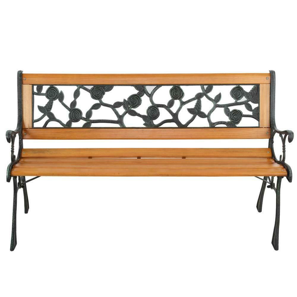 49" Po Porch Garden Bench Cast Iron Outdoor Chair Love Seat 2 Persons