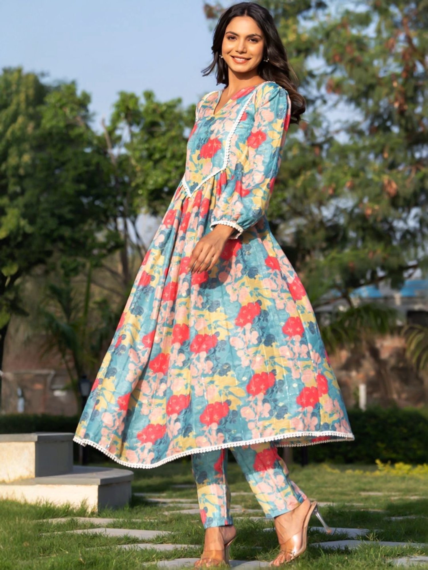 HOUSE OF JAMOTI Blue Printed A Line Kurta